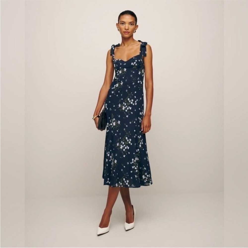 NWT Reformation Nadira Midi Dress in Chopine | Navy Floral - size 0 - Picture 1 of 10